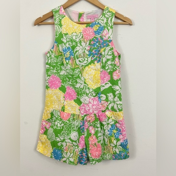 LILLY PULITZER Gretchen Romper Size 00 Hibiscus Stroll Cotton Shorts One-Piece - Picture 2 of 13